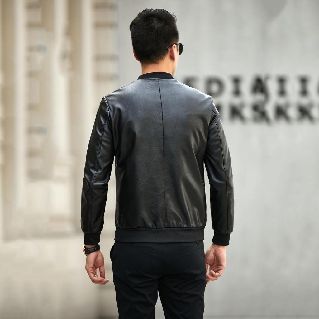 Men's Slim Fit PU Leather Baseball & Stand Collar Jacket - Autumn Winter Korean Style Casual Motorcycle Outerwear