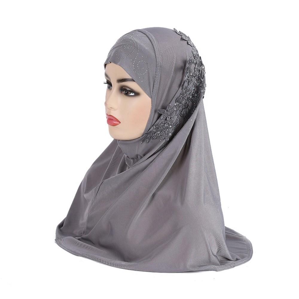 Flower Lace Rhinestone Hijab Beautiful Prayer Headscarf Fashion Islamic Scarf Teenage Girls