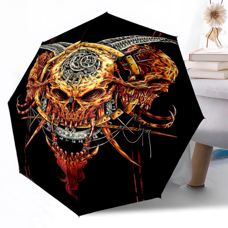 Zewnętrzny Automatyczny Parasol z Wzorem Czaszki, Składany Design z 8 Żebrami, Wytrzymały, Lekki, Na Każdą Porę Roku, Elegancki Damski Parasol