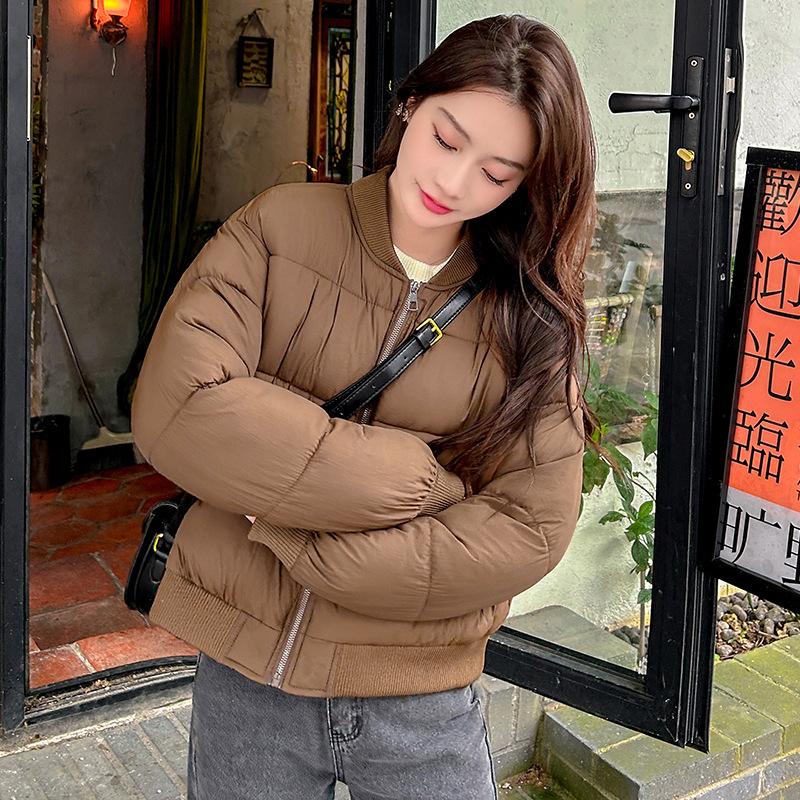 

Хлопковая куртка с высокой талией Зимняя Новая Повседневная Короткая Хлопковая Куртка Женская Стойка Воротник Маленькая Хлопковая Куртка 2XL кофейный