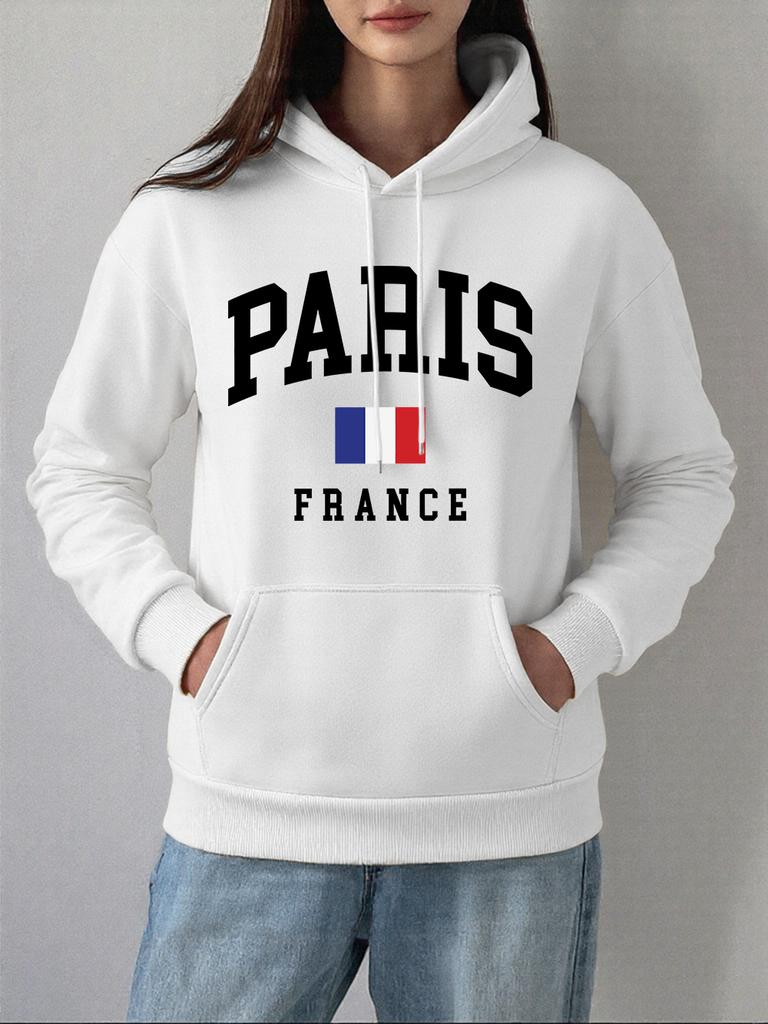 Paris France Flag Printing Hoodies Women Basics Comfortable Sweatshirt Fleece Warm Soft Pullover Casual Pocket Womans Clothes