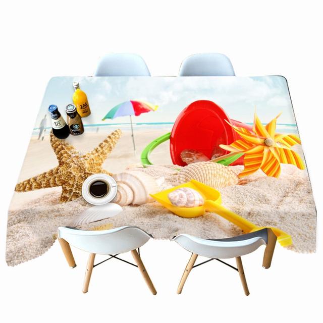 Starfish Seascape Pattern Sunny Beach Tablecloth Thicken Cotton Rectangular Round Table Cloth For Wedding Picnic Party