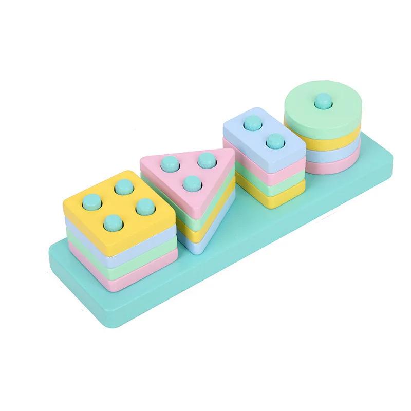 5 In1 Montessori Wooden Toys Color Shape Cognition Blocks Matching Sorting Game Beaded Early Educational Toys Gift for Children