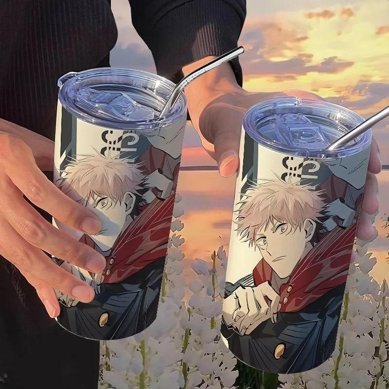 Jujutsu Kaisen Yuji Hrneček 500 ml Satoru Gojo Nerezová Ocel Cestovní Termohrnek Izolované Brčko Hrneček na Kávu Dárek Pro Děti