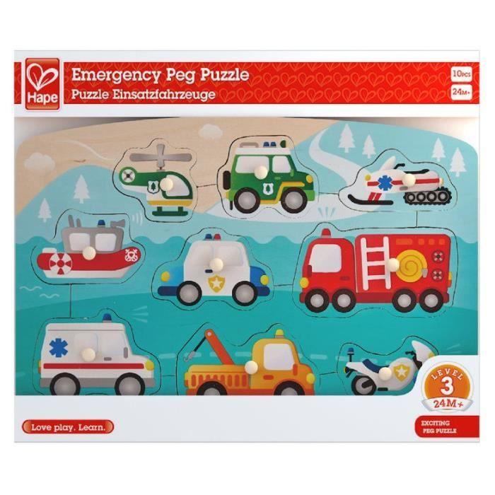 Puzzle en bois Véhicules d'urgence - HAPE - 10 pièces - Multicolore - Enfant