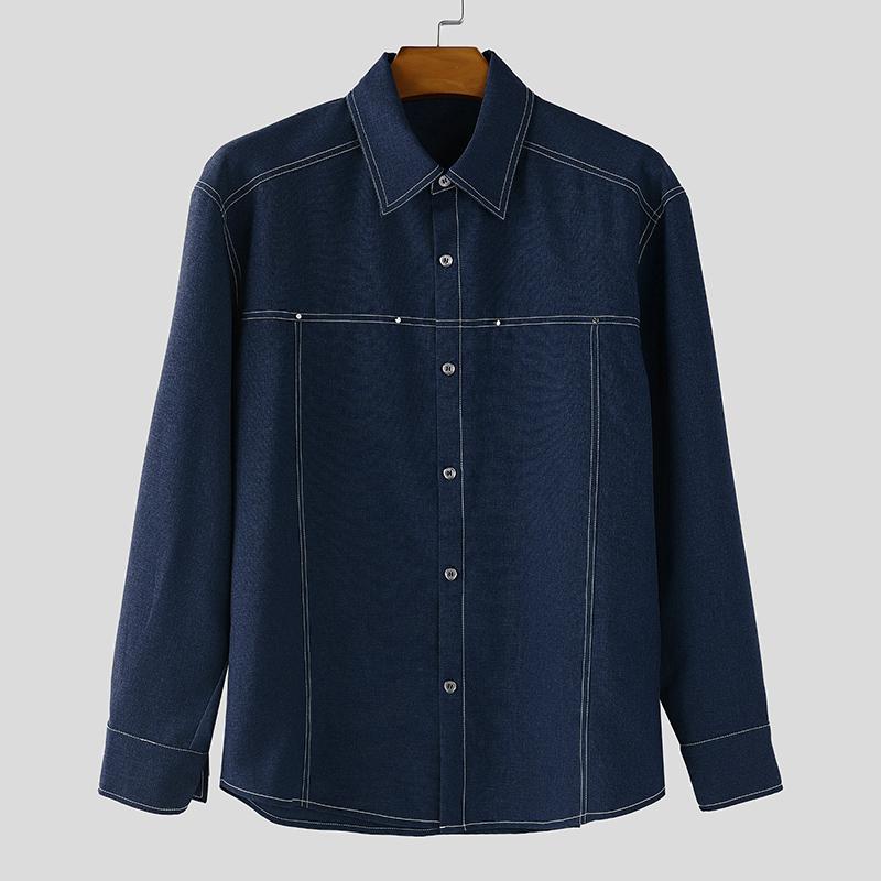 

INCERUN Men Turn-down Collar Long Sleeve Stitching Casual Oversized Shirts Tops