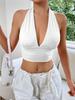 Sexy Black Backless Deep V-neck Halter Top Women Summer Sleeveless Slim Club Party Crop Tops Fashion Y2K Solid Streetwear Clothes