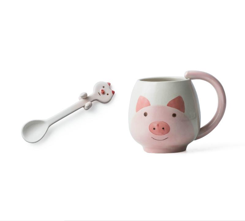 Hand-painted Coffee Cup Lovely Panda/Frog/Cat/Pig Ceramic Mug Teacup Include Teaspoon LW0321603