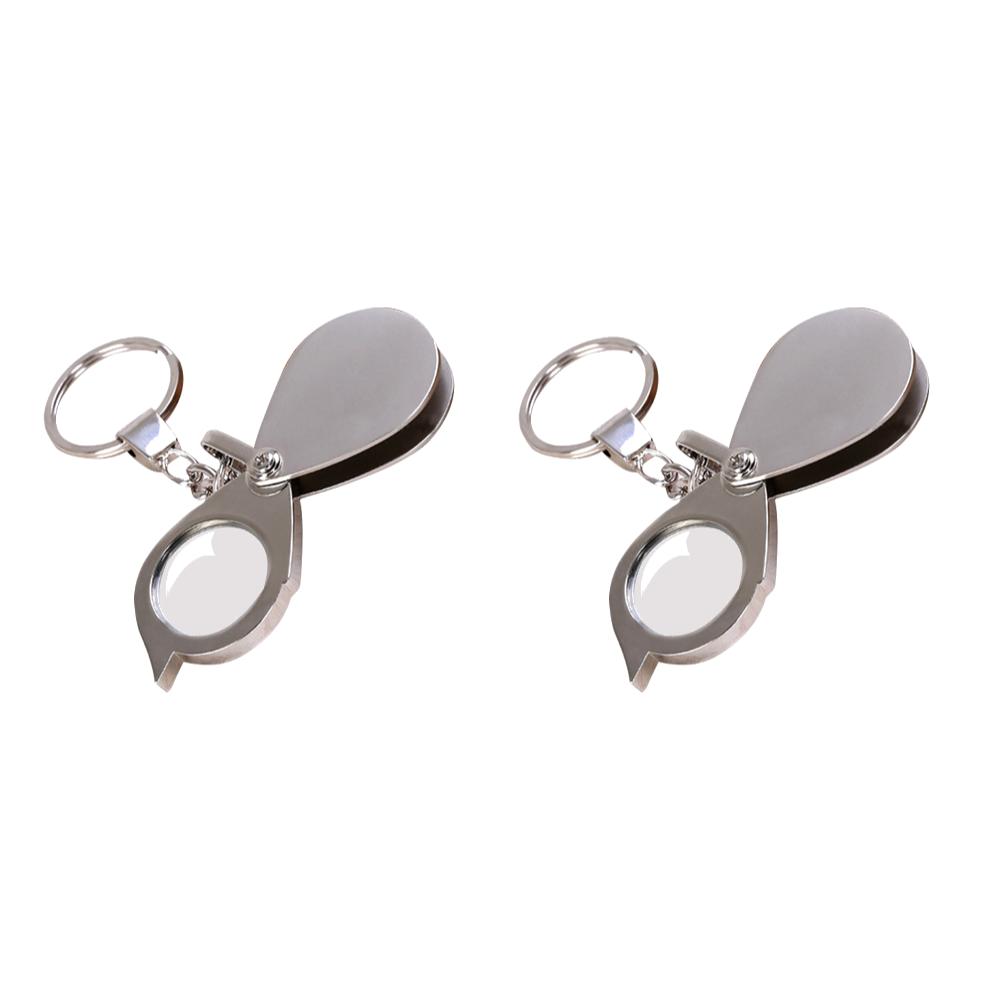 10-1PCS Portable Mini 15X Magnifier Metallic Silver Foldable Exquisite Keychain Glass Loupe Pocket Tool Gift Supplies