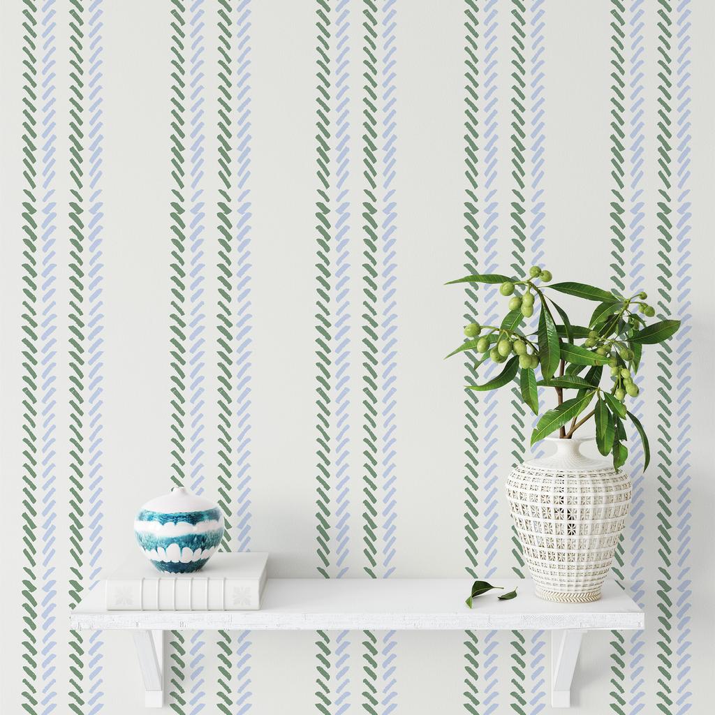 1pc Green Blue Herringbone Peel And Stick Wallpaper Self Adhesive Geometric Stripe Removable Contact Paper for Bathroom Decor