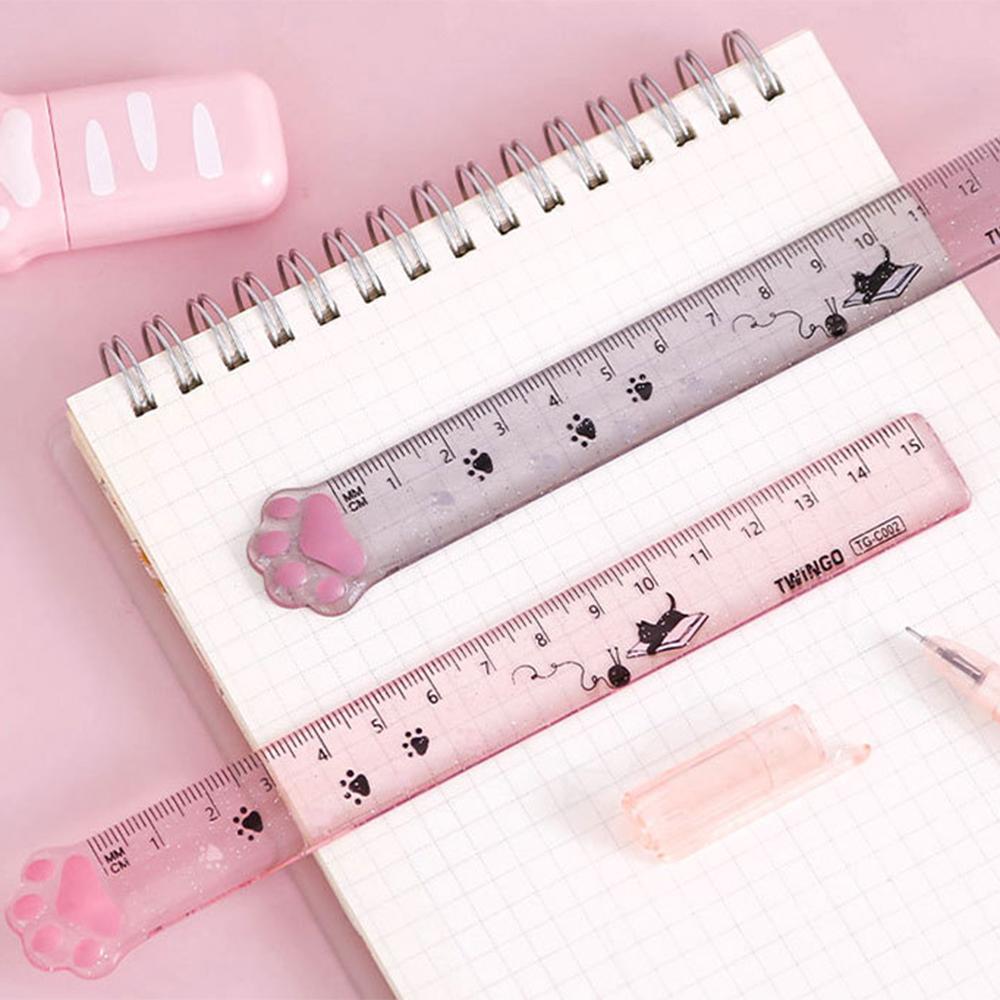 15cm Niedliches Pfotenlineal Kawaii Kätzchen Acryl Kunststoff Gerades Messlineal Lesezeichen Geometrie-Werkzeug Büro Schulbedarf