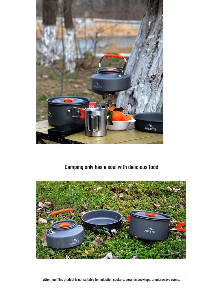 ARCSTG Dış Mekan Pişirme Seti: Taşınabilir Kamp Kettle'ı, Tava ve Vahşi Doğa Maceraları için Gereçler.