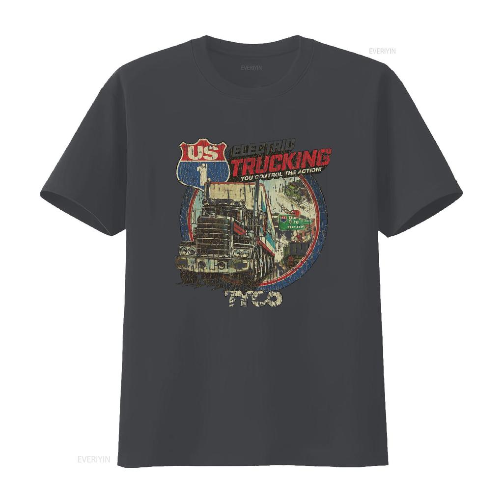 US 1 Electric Trucking 1981 Vintage Mens T Shirt Retro Truck Design Action Theme Durable Fabric vintage Washed Comfortable