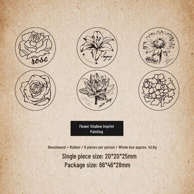 Yue Zhen Retro Floral Plant Wooden Stamp for DIY Journals