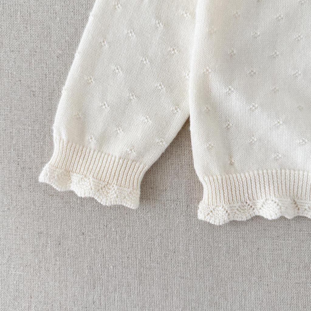 Baby Girl Cotton Cardigan with Cherry Embroidery - Spring/Summer Lace Knitwear