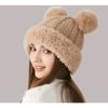 Girls' cute wool ball knitting hat in winter retro thick needle Fried Dough Twists plush edge splicing ear protection wool hat