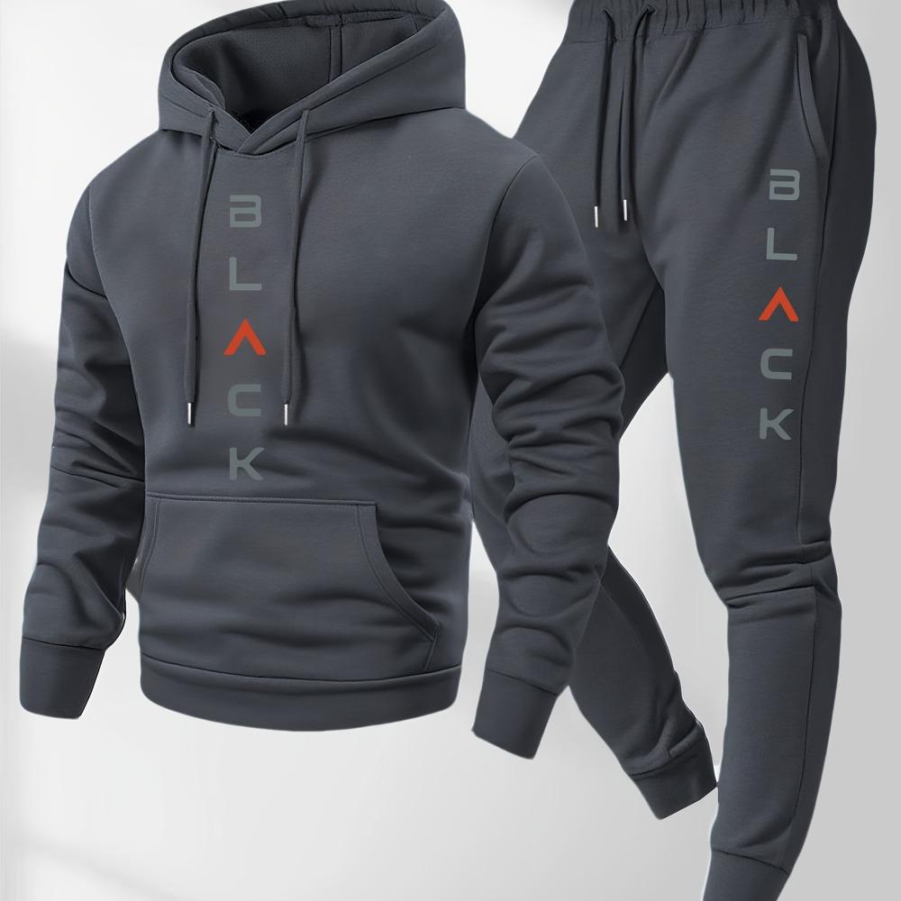 Mens Soft Comfortable Boston Print Hooded Sweatshirt Sweatpants Set Eco-friendly Thin Velvet Warm Autumn Winter Hoodies
