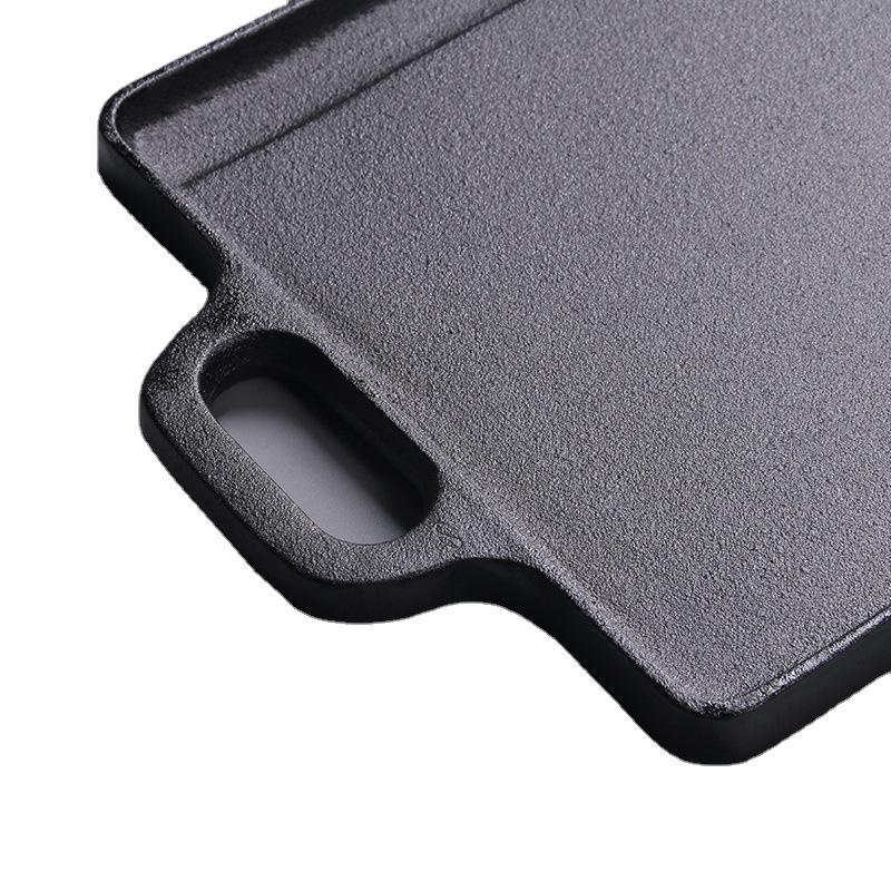 Cast Iron Double Ear Rectangular Baking Pan - Double-Sided Grill & Fry Pan for Outdoor Camping