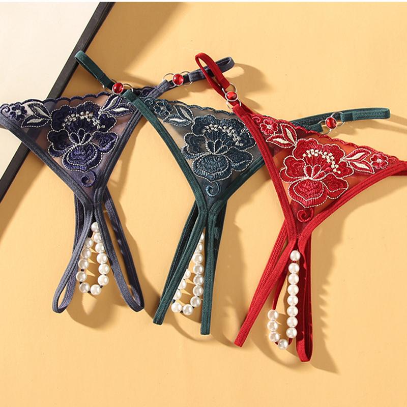 Erotické kalhotky Dámské sexy krajkové kalhotky Hollow Out Háčkování Krajka Kalhotky tanga G String Otevřený Rozkrok Peral Spodní prádlo