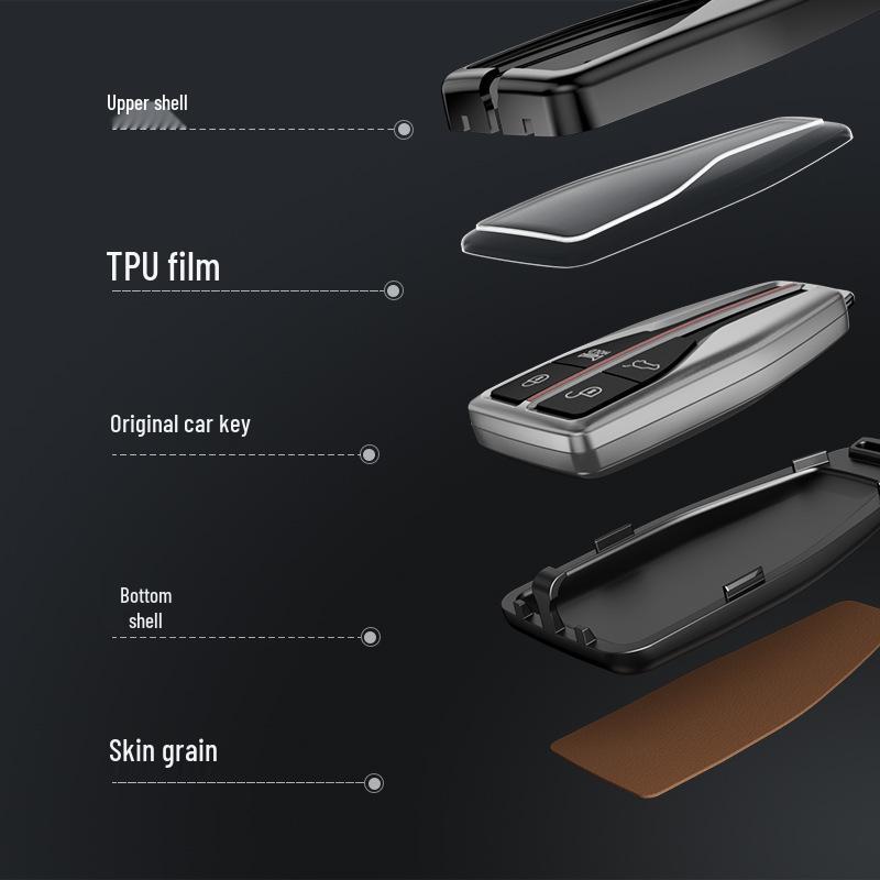 Compatible Hongqi H5 Key Case: Alloy Leather Patchwork Cover with Buckle