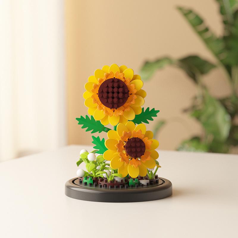 Dream Flower Box: Preserved Building Block Bouquet Set - Sunflower & Carnation. Ideal Toy for Children's Assembly.