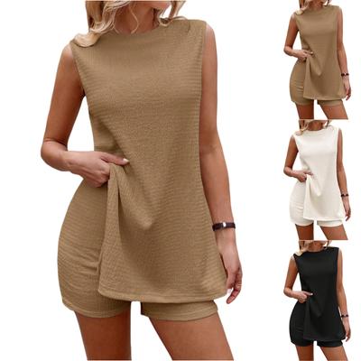 Women's Fashion Casual Summer Open Chest Tie Sleeveless Shirt ,Quarter Pants Suit