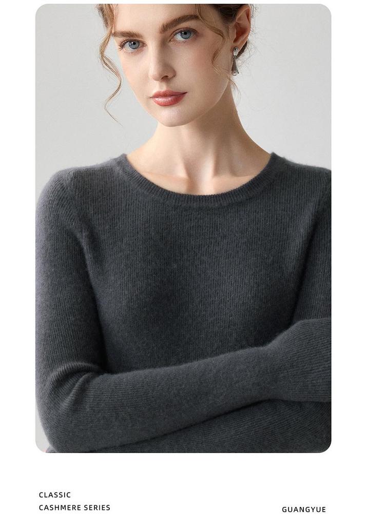 Women's 100% Pure Cashmere Round Neck Minimalist Sweater - Soft, Skin-Friendly, Slim-Fit Pullover Knitwear.