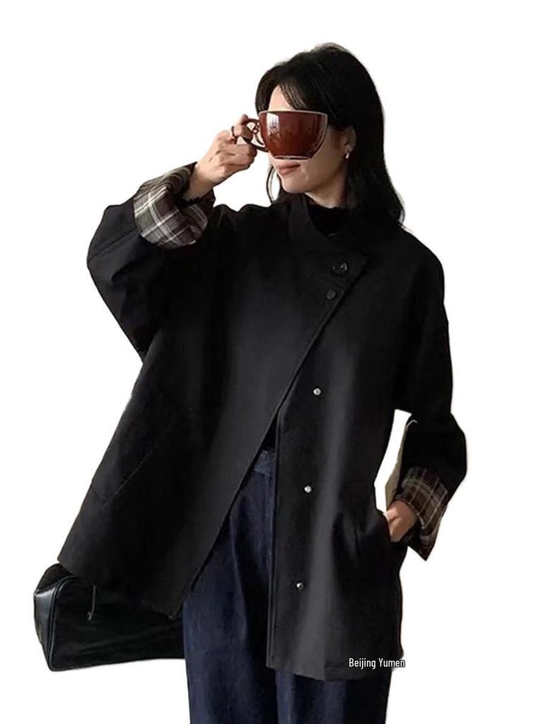 2025 Autumn Women's Petite British Style Short Trench Coat with Stand-Up Collar