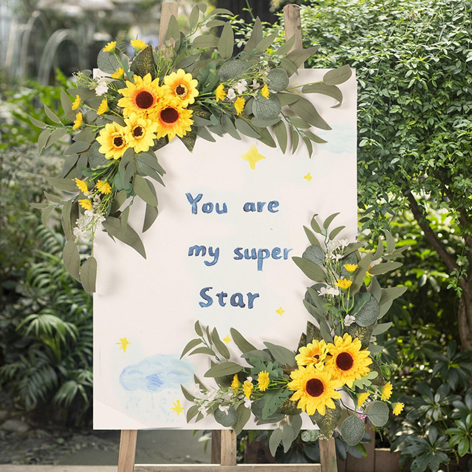 2 Pieces Artificial Flower Swag Pendant Garland Green Leaves Backdrop Flowers Wedding Arch Room Yellow Flower