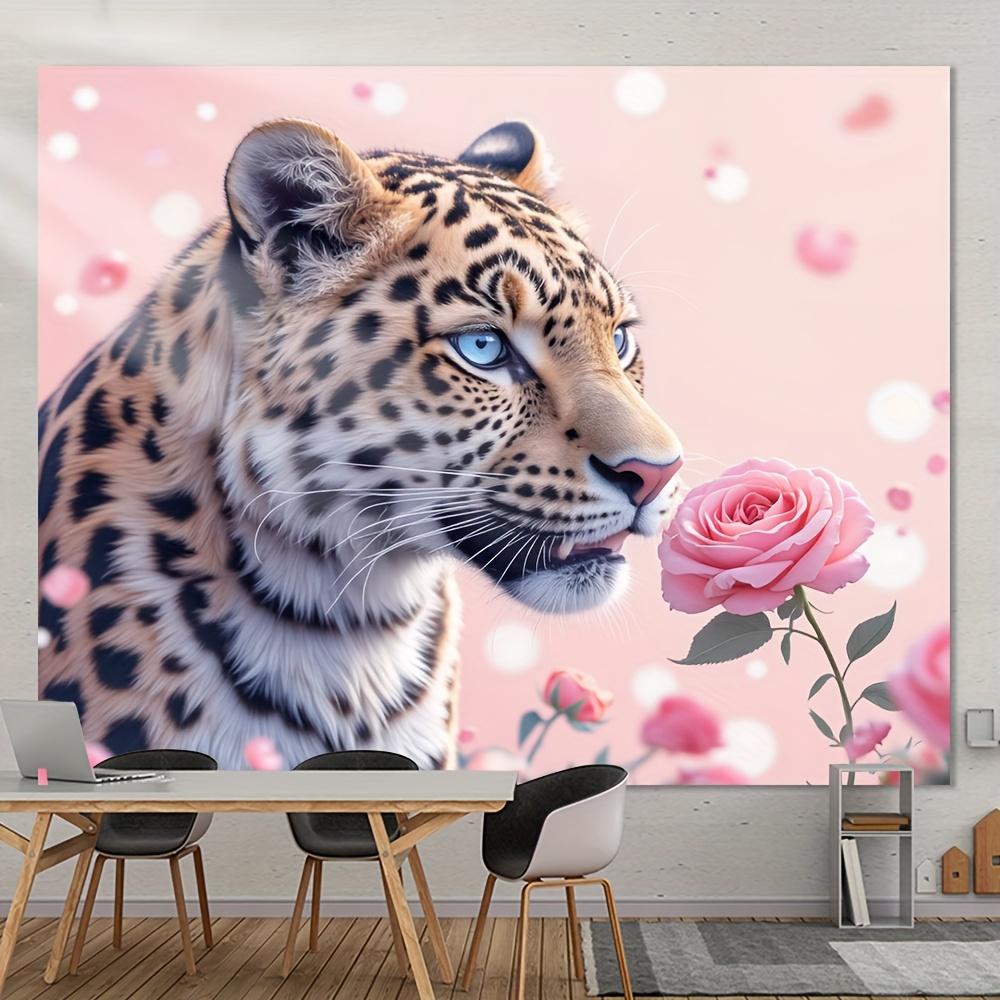 

1pc Pink Leopard Party Backdrop Durable Polyester Stunning BlueEyed Leopard with Pink Roses Design Perfect for Winter Holid 74x94cm(29x37in)