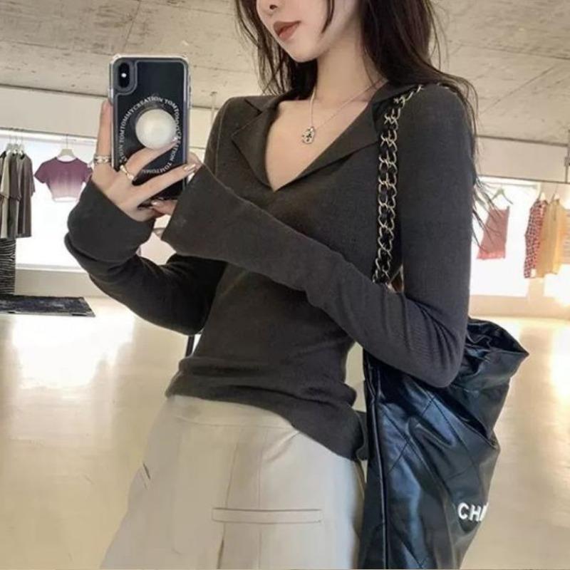 Soft waxy sweater slim and thin retro knitted sweater women's spring and autumn inner cover base new top long sleeves thin