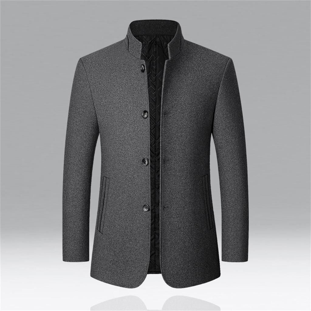 Men's Woolen Jacket Men's Stand Collar Jacket Middle-aged Men's Woolen Coat