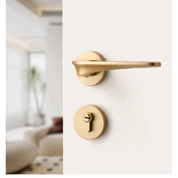 Gold Zinc Alloy Bedroom Door Lock Interior Wooden Door Handle Lock Body Set Mute Security Door Lock Home Hardware with Key