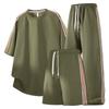 Sports Suit Striped T-shirt Trousers Three-piece Suit For Men Versatile Loose Five-quarter Pants Casual Suit For Men