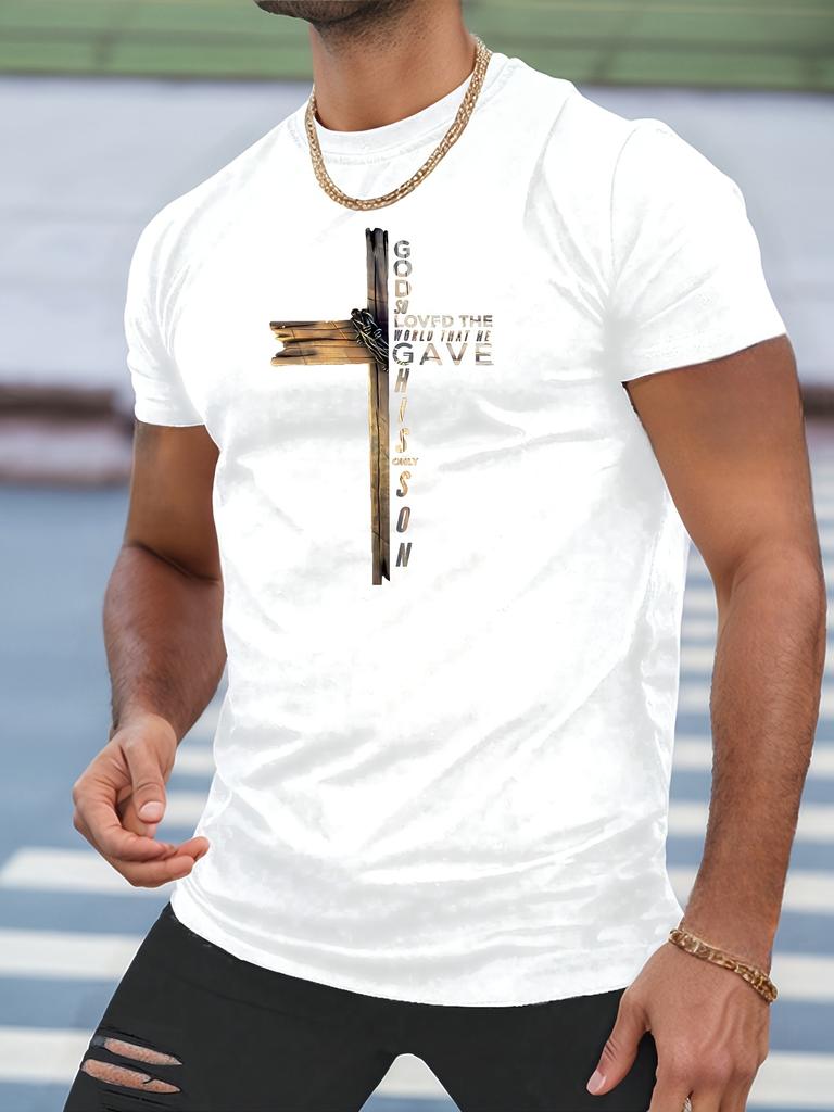 2025 Summer New Cotton Leisure Sports Outdoor Men's Cross Letter Printing Daily T-shirt Large Size Breathable Soft Short Sleeves