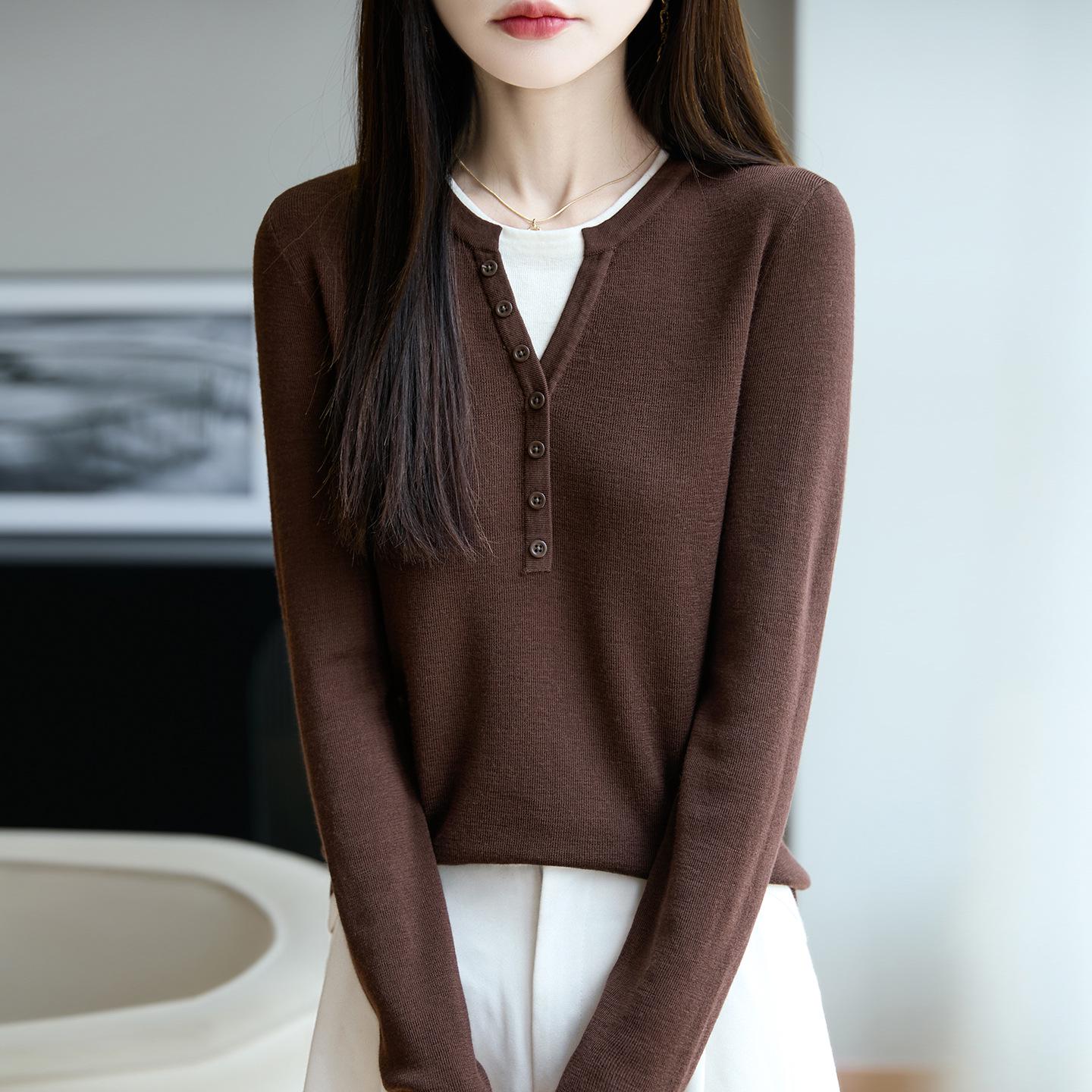 

Women s 100% Pure Wool Crew Neck Knitted Sweater - Fake Two-Piece Long Sleeve Base Shirt for Autumn XL оливковое зеленый