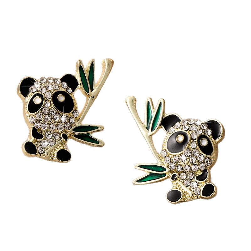 Chinese style bamboo leaf theme panda animal green leaf stud earrings bamboo round Guochao ancient style earrings