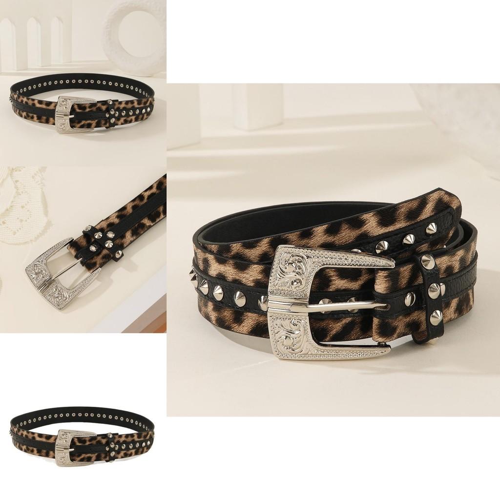 Fashion Leopard Print Pattern Rhinestone Metal Buckle Decoration Women Wide Belt For Streetwear Fashion