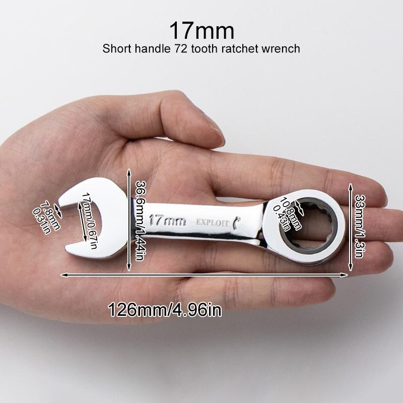 1Pc Metric Open End Wrench with Tight Spaces Gear Repair Hand Tools Steel Stubby Ratcheting Wrench Spanners 72-Tooth Car Repair