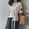 French Strap Waist Short-sleeved T-shirt Women's Summer Design Sense Casual Loose and Thin Temperament Thin Versatile Top