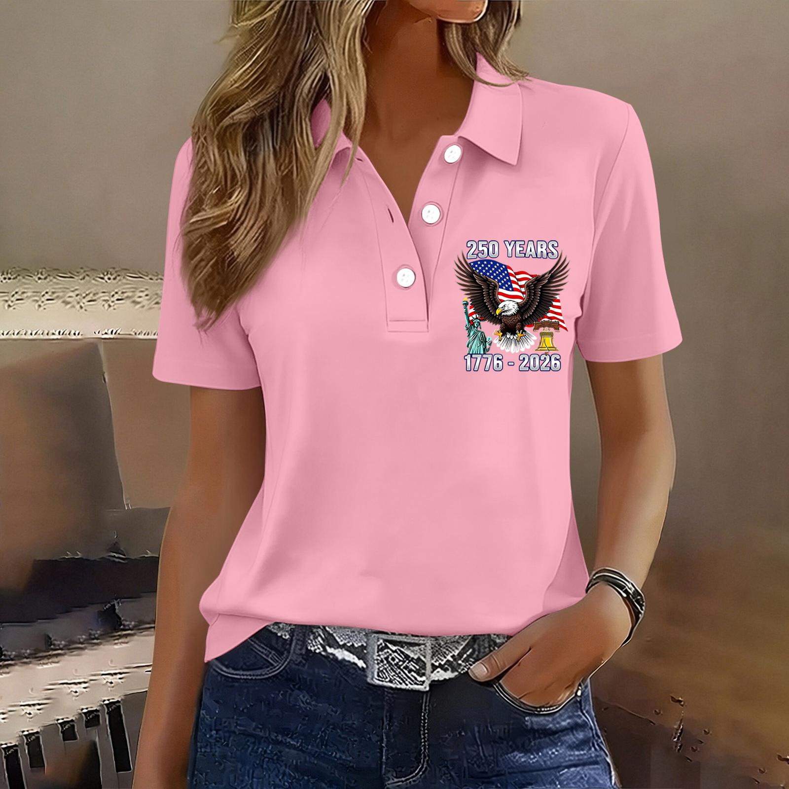 

Women s Casual Button Short Sleeve T Shirt Independence Day Graphic Print Top Lightweight Comfortable Fit Summer Tee XXXL рожевий