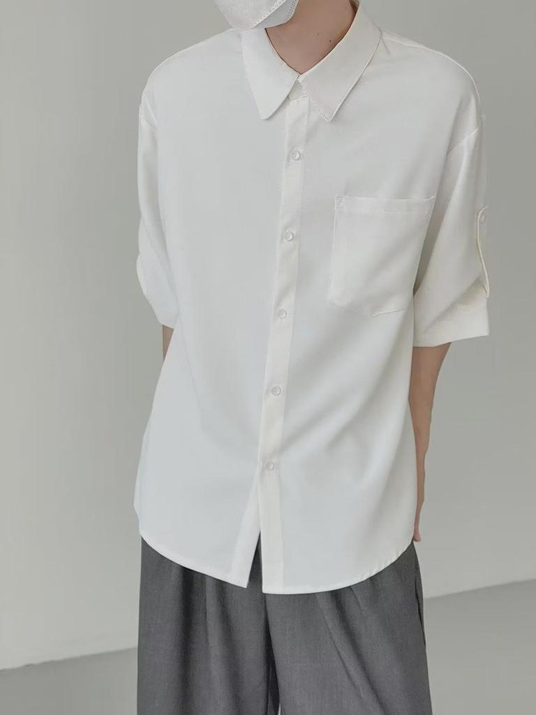 Men's Ice Silk Five-Point Sleeve Shirt - Loose, Wrinkle-Free Korean Fashion, Versatile Summer Top