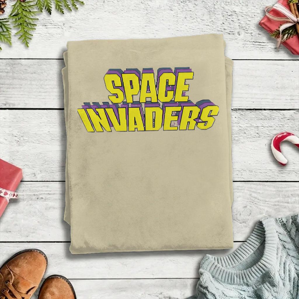 Vintage Space Invaders Logo TShirt for Unisex Round Collar Pure Cotton T Shirt Short Sleeve Tees 4XL 5XL Tops