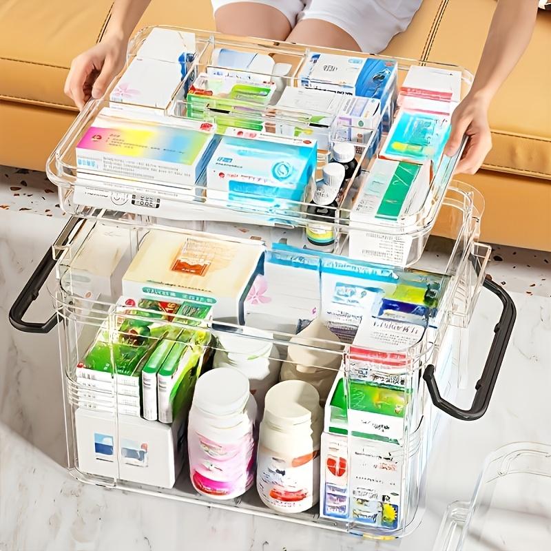 Modern Waterproof PVC Medicine Storage Box, Double-Layer, Stackable, Flip Top Closure, Rectangle Shape