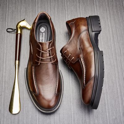Men'S Retro Low-Top Casual Leather Shoes Spring Autumn Leather Single Shoes Business Dress British Lace-Up Men'S Shoes