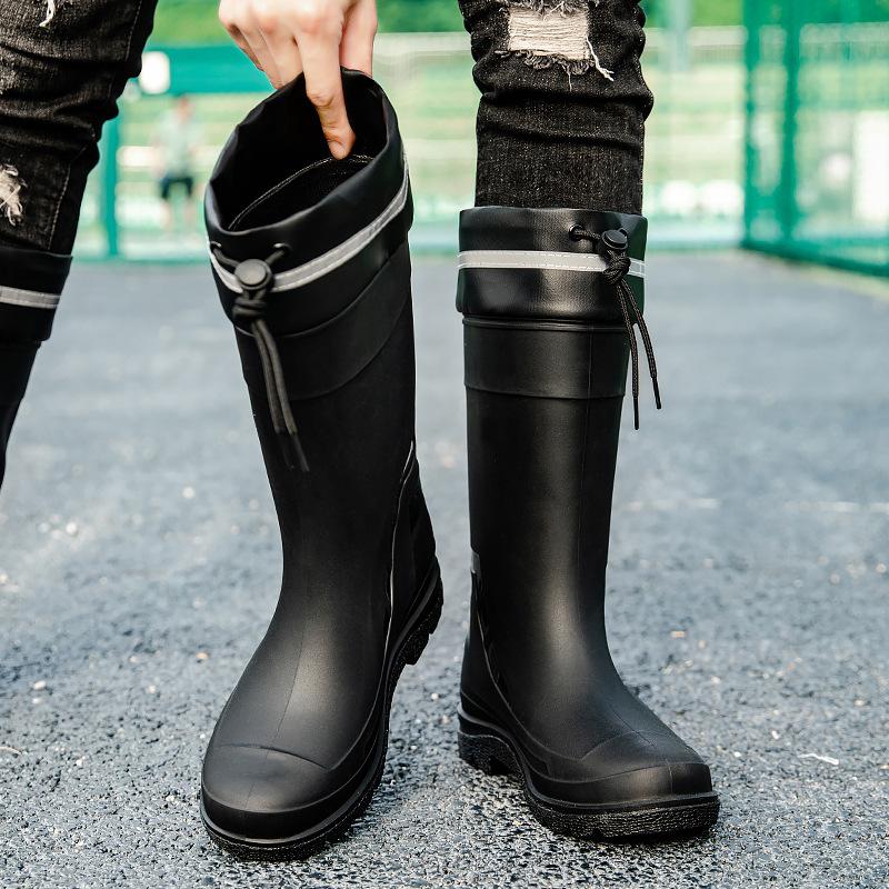 New Rain Shoes Men's Medium Tube Non-slip Waterproof Shoes Fashionable Outdoor Water Boots Warm High Tube Rain Boots Rubber Shoes Men
