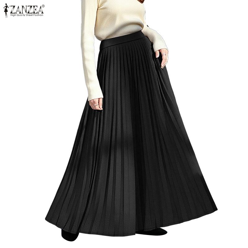 ZANZEA Lässige, elastische Taille, einfarbig, lockere, lange Röcke für Damen