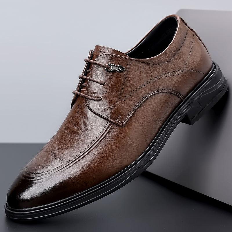 Hand-scratched leather shoes men's 2025 autumn leather British business dress shoes comfortable lace-up men's derby shoes wedding shoes