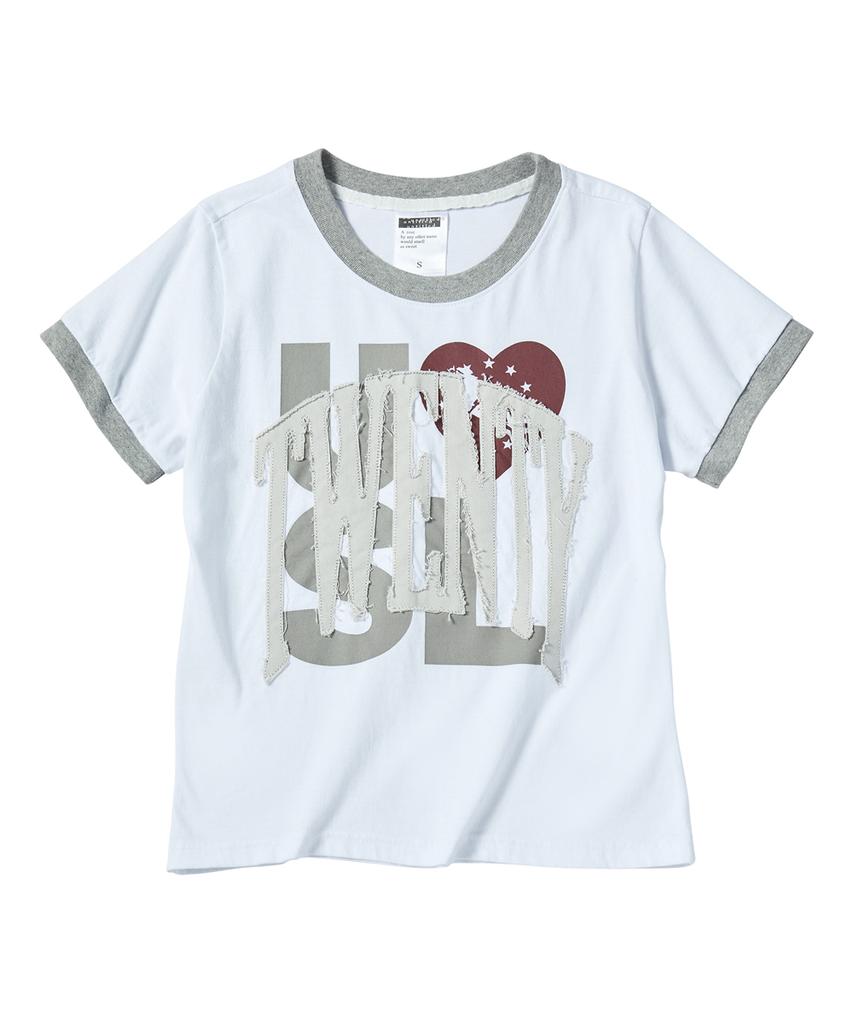 Eontaiteulseoul Untitled Drip Applique Ringer Crop Short Sleeve White
