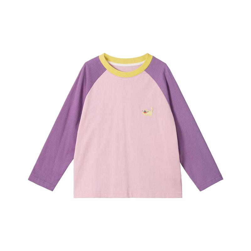 LUSON Girls' Pure Cotton Color-block Raglan Long Sleeve T-shirt